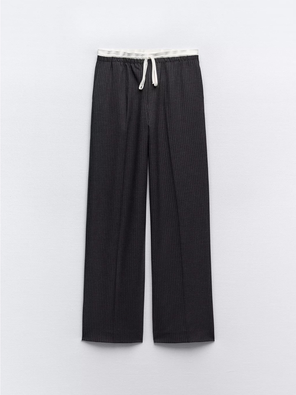 Zara Navy pinstripe Wide-Leg Drawstring Sweatpants with White Waistband
